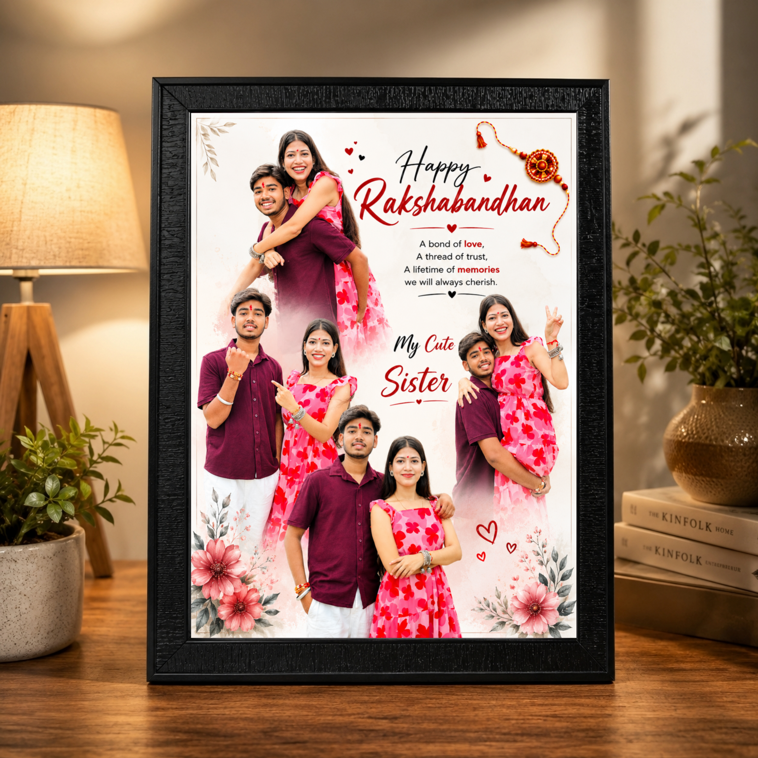 Personalized Raksha Bandhan Photo Frame – Design 2 | Custom A4 Gift