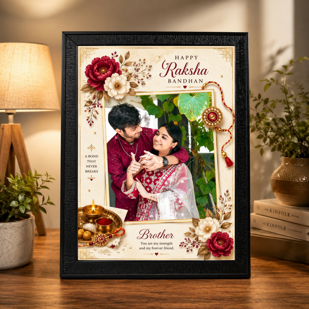 Personalized Raksha Bandhan Photo Frame – Design 1 | Custom A4 Gift