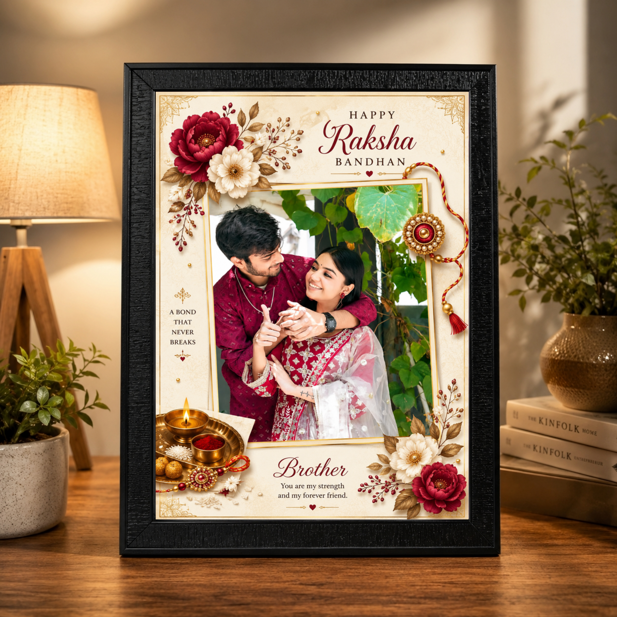 Personalized Raksha Bandhan Photo Frame – Design 1 | Custom A4 Gift