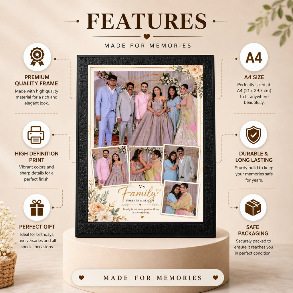 Personalized Family Photo Frame – Design 1 | Custom A4 Gift