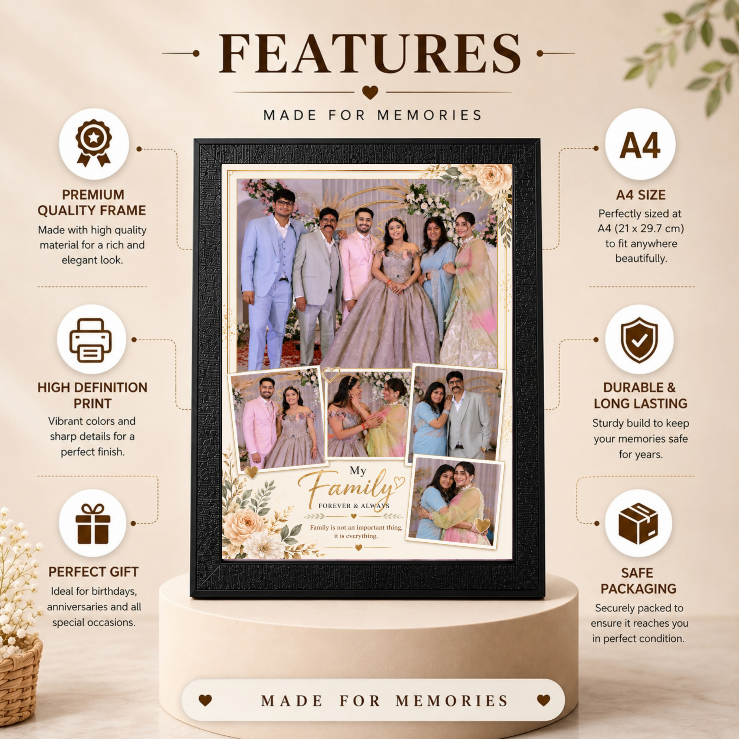 Personalized Family Photo Frame – Design 1 | Custom A4 Gift