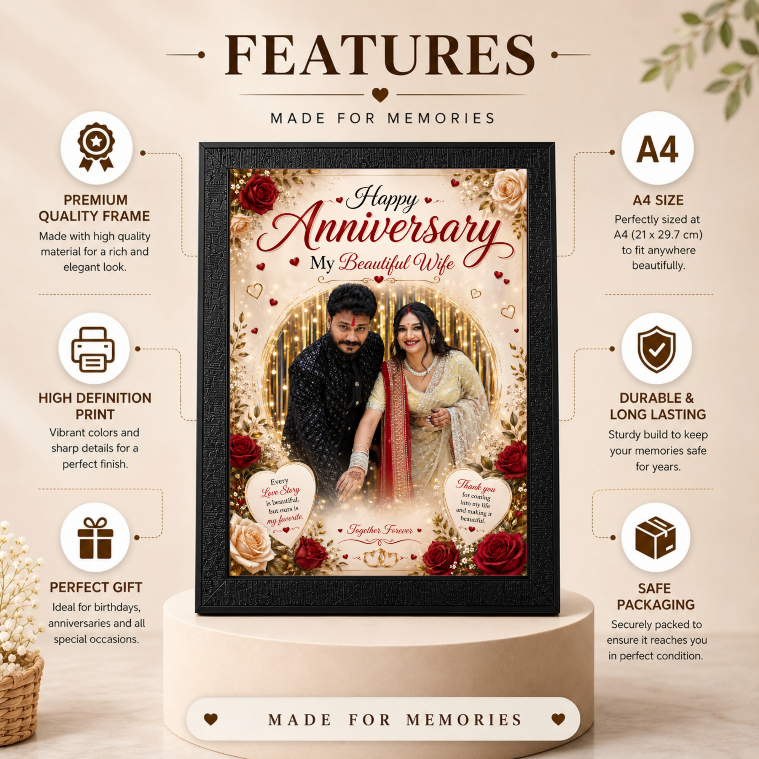 Anniversary Gift for Wife | Personalized A4 Photo Frame