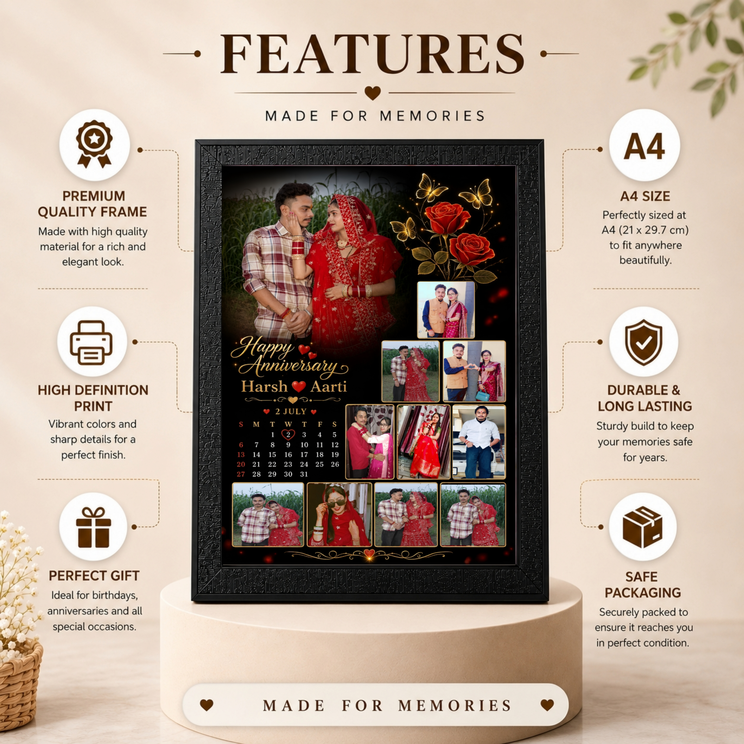 Personalized Anniversary Photo Frame | Custom A4 Gift