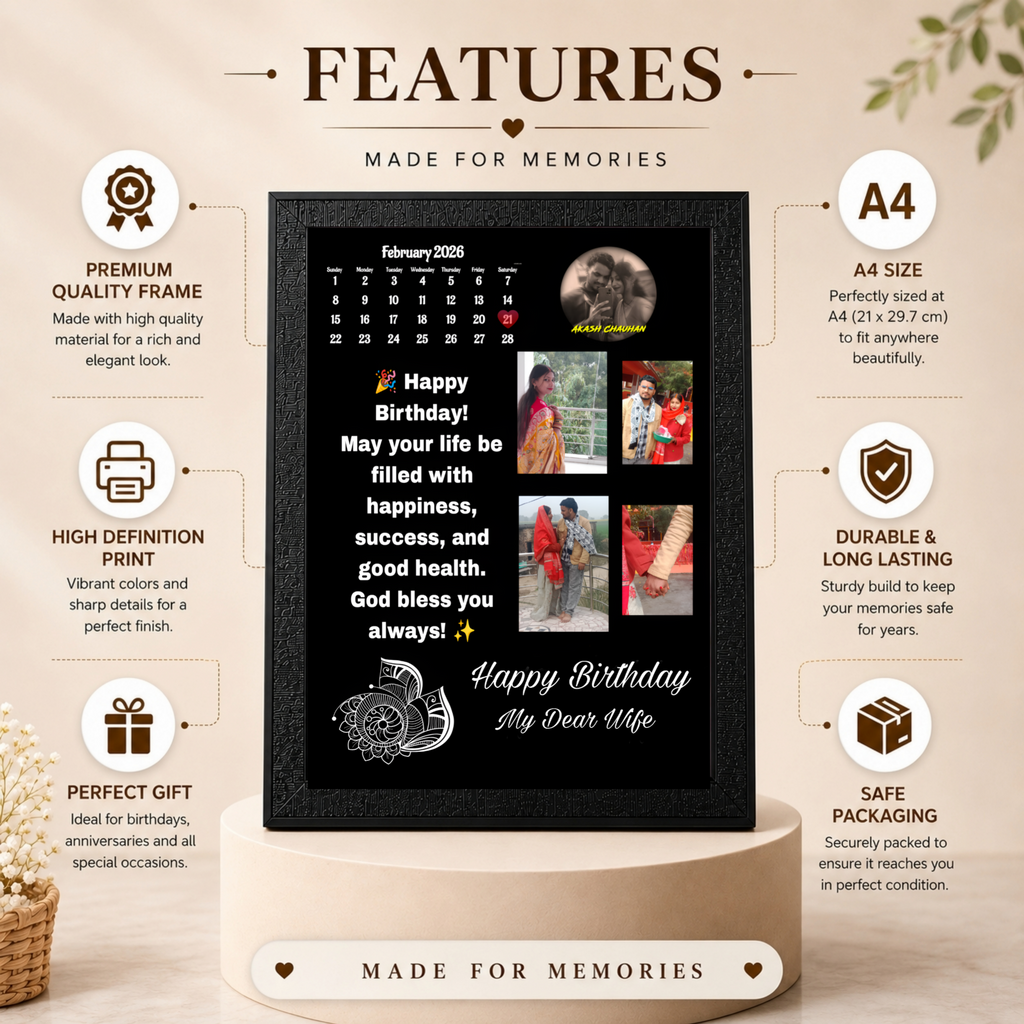 Birthday Gift for Wife | Personalized A4 Photo Frame