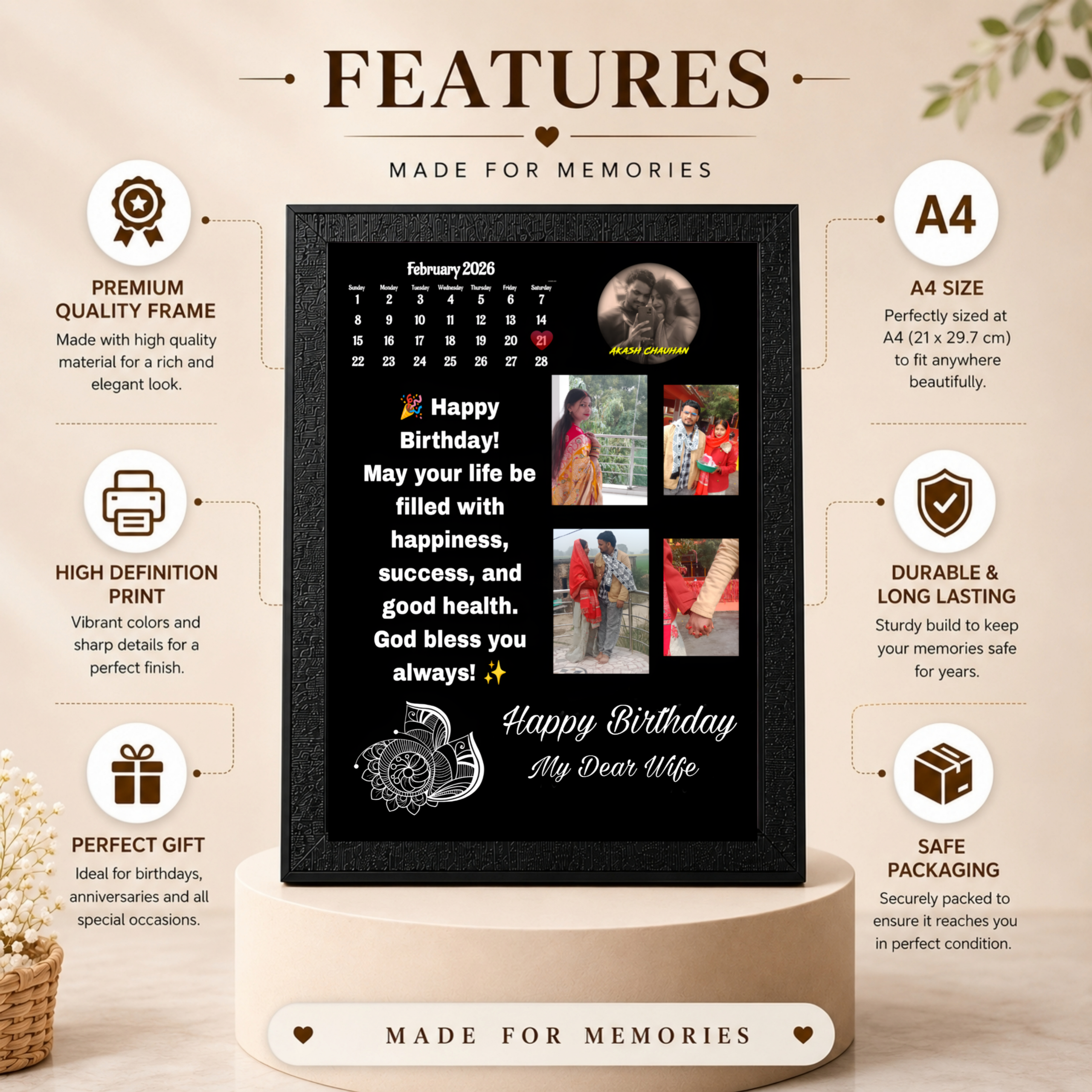 Birthday Gift for Wife | Personalized A4 Photo Frame