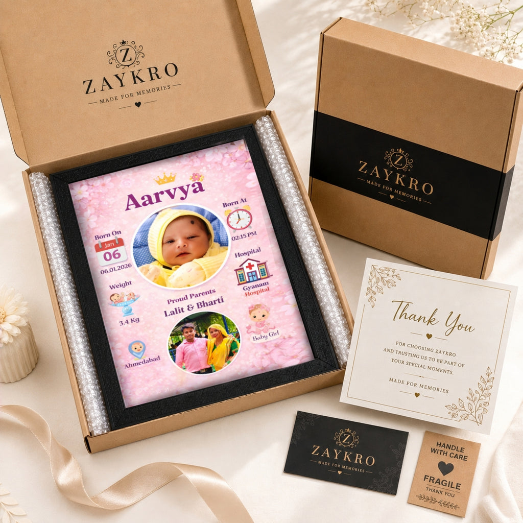 Personalized Baby Birth Photo Frame – Design 1 | Custom A4 Gift