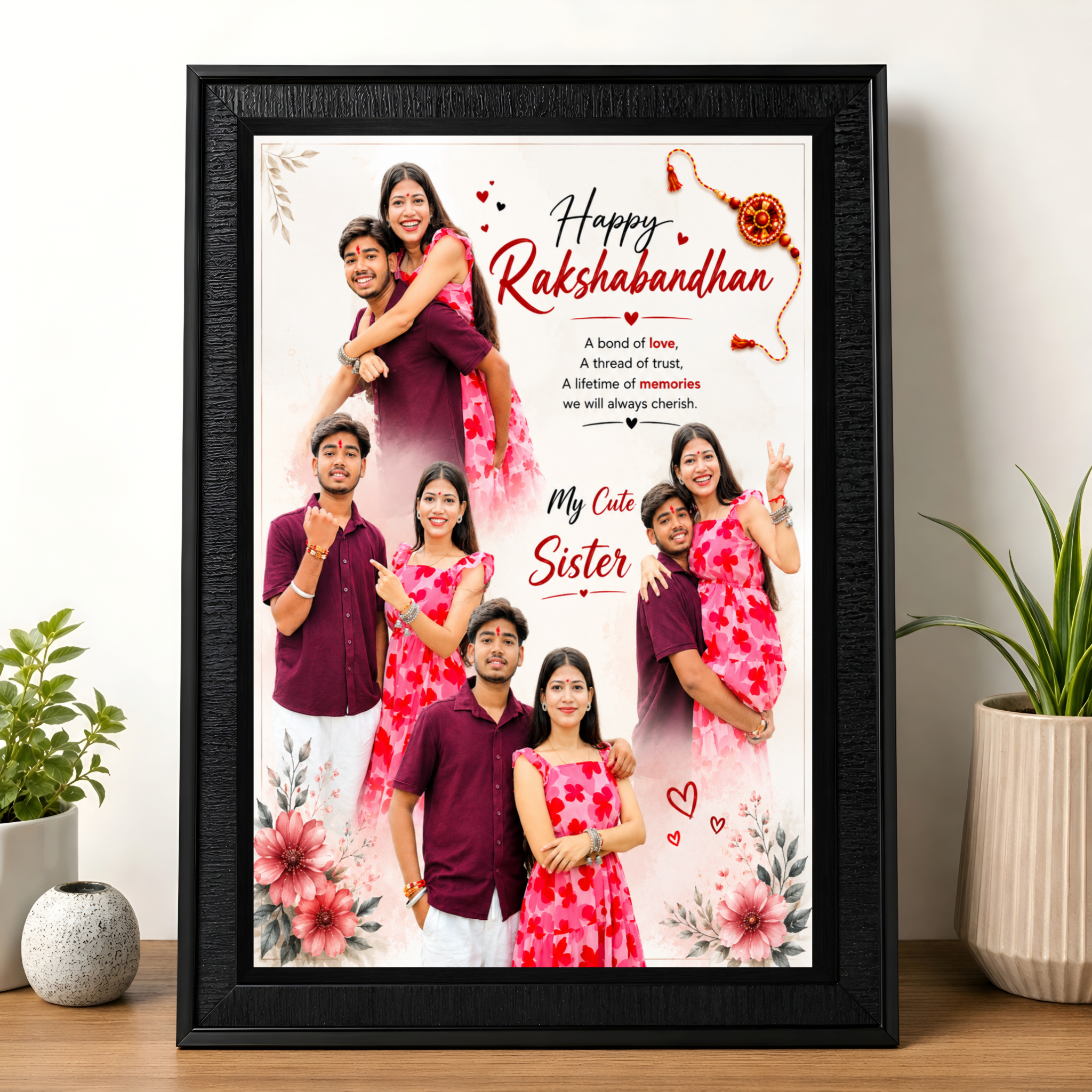 Personalized Raksha Bandhan Photo Frame – Design 2 | Custom A4 Gift