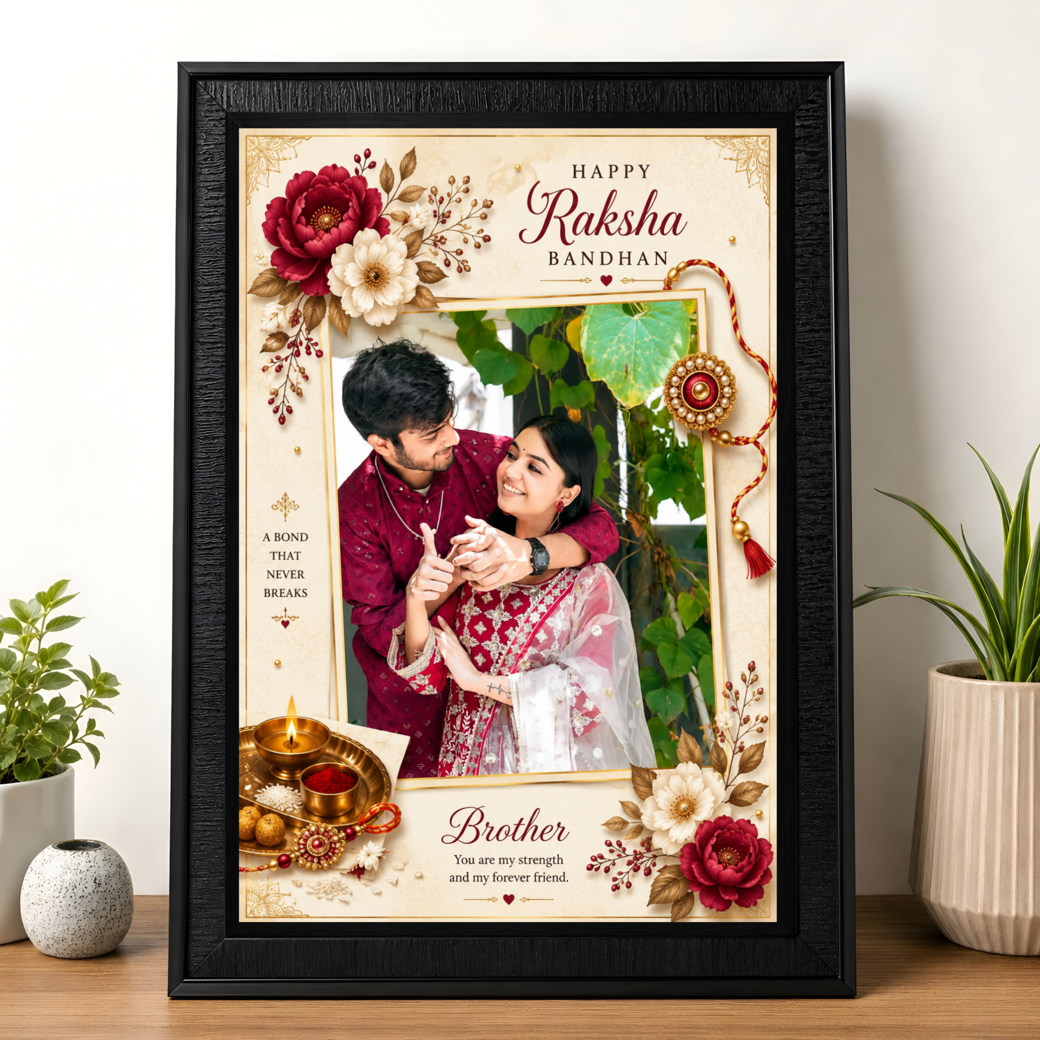 Personalized Raksha Bandhan Photo Frame – Design 1 | Custom A4 Gift