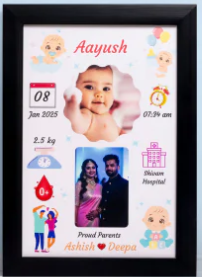 Personalized Baby Birth Photo Frame – Design 2 | Custom A4 Gift